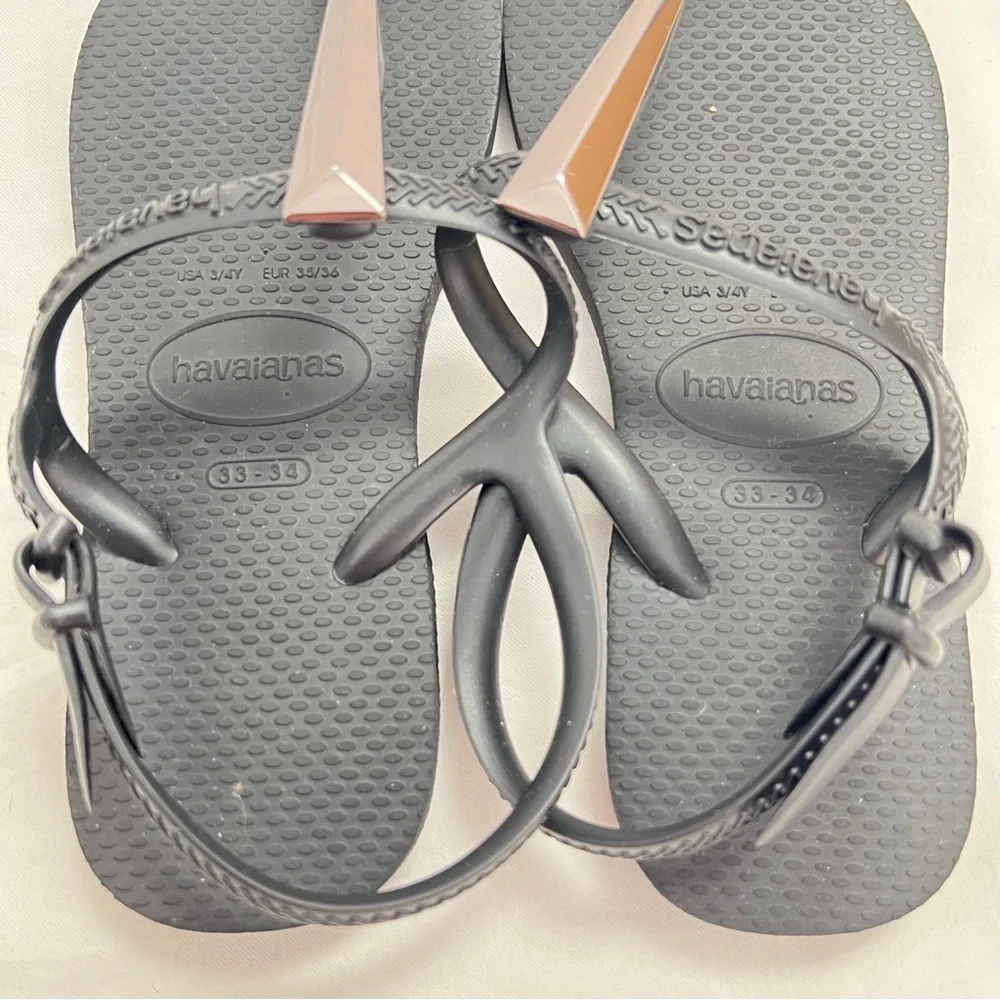 Havaianas Black Thong Rubber Essential Summer Pool Slides Sandals 35‎ / 36 4 5